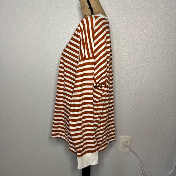 J Crew Factory Orange Long Sleeve Striped Tee Size 2XL Cotton Crew Neck Casual - Picture 9 of 10